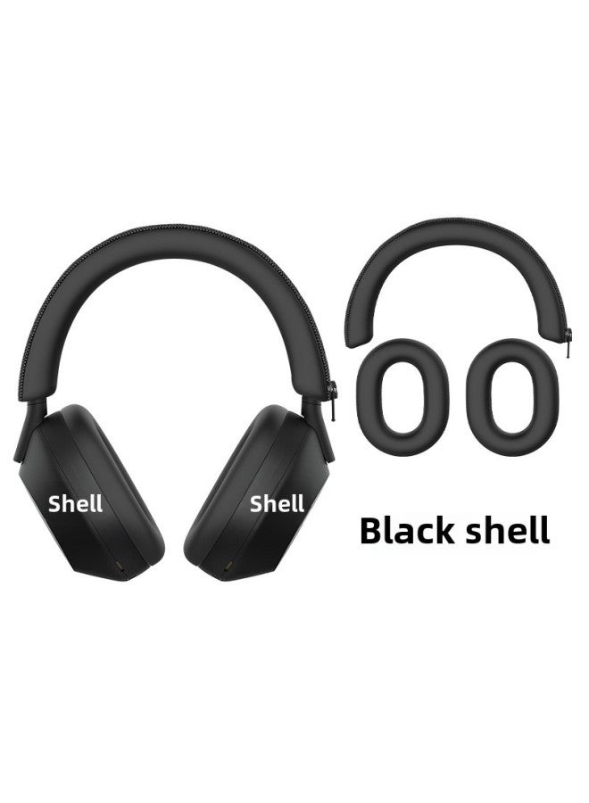For Sony Sony WH-1000XM5 Headset Ear Cap Pullover Beam Cover Case Three-piece Silicone Protective Cover-color:Black Three-piece Suit-Model:Sony WH-1000XM5 - Image 1